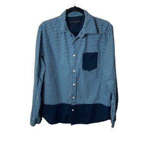 Aéropostale Men Blue Colorblock Houndstooth Pattern Button Front Shirt Medium